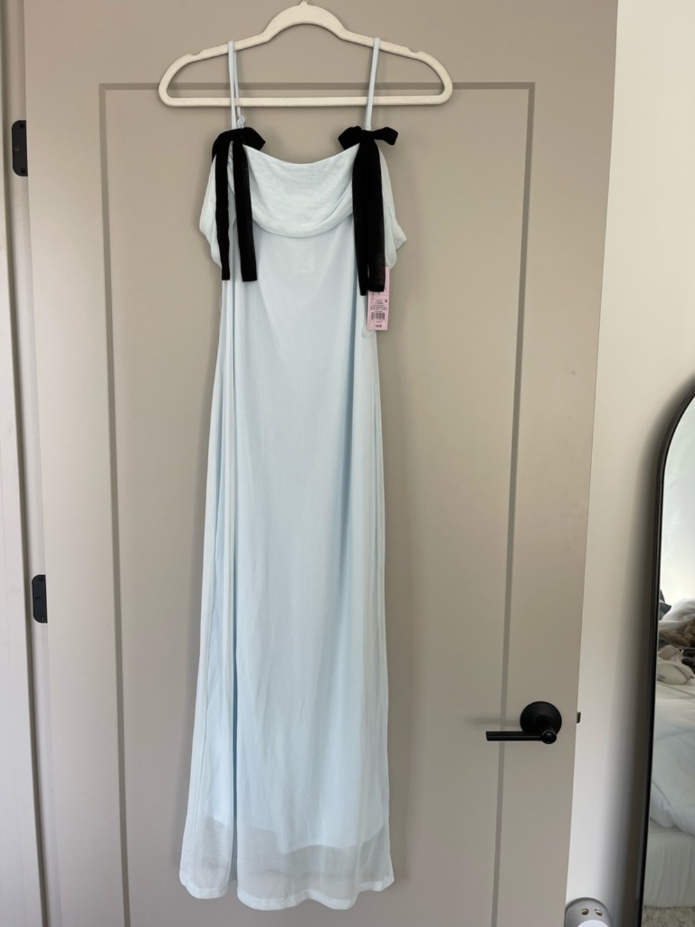 wild fable Light Blue Maxi Dress with Black Shoulder Ties